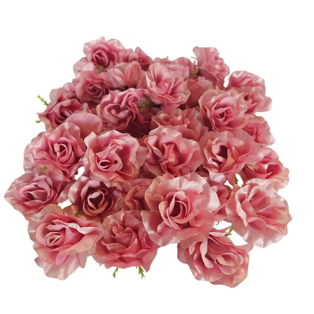 50 Pink Satin Rose Heads Stemless Wedding Floral Craft DIY 2.5in Flowers